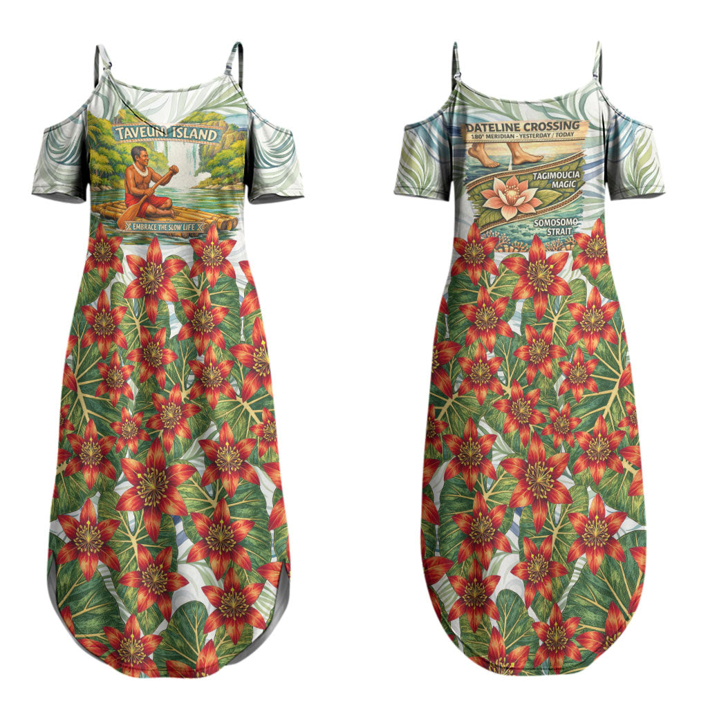Fiji Taveuni Island Dateline Crossing Couples Matching Summer Maxi Dress and Hawaiian Shirt Tropical Cultural Landscape With Tagimoucia Floral Pattern
