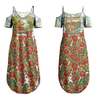 Fiji Taveuni Island Dateline Crossing Couples Matching Summer Maxi Dress and Long Sleeve Button Shirt Tropical Cultural Landscape With Tagimoucia Floral Pattern