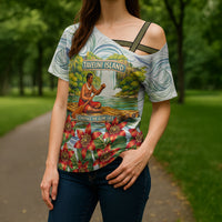 Fiji Taveuni Island Dateline Crossing Cross Shoulder Shirt Tropical Cultural Landscape With Tagimoucia Floral Pattern