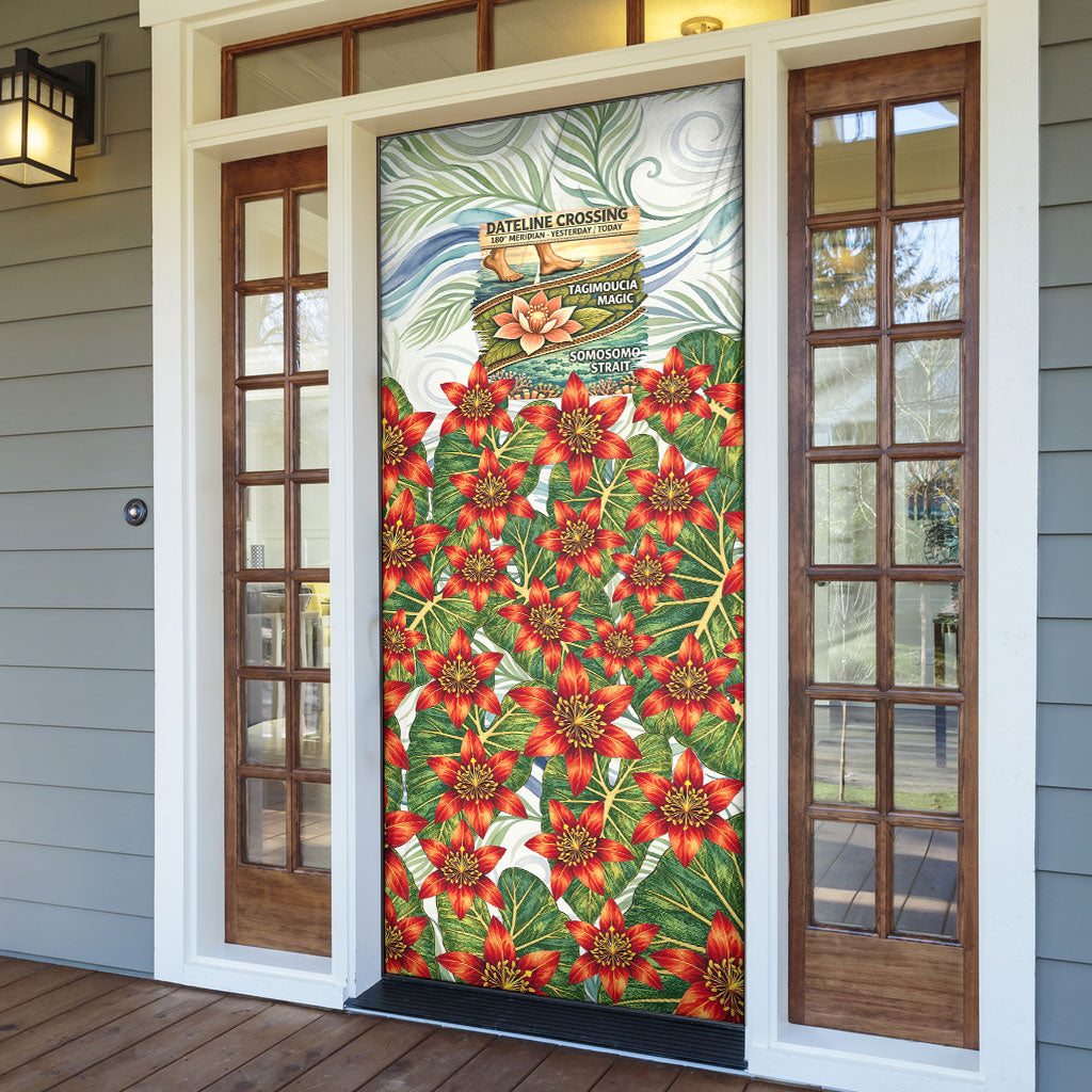 Fiji Taveuni Island Dateline Crossing Door Cover Tropical Cultural Landscape With Tagimoucia Floral Pattern