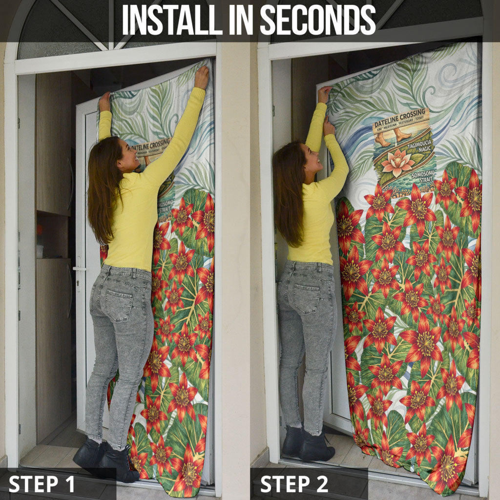 Fiji Taveuni Island Dateline Crossing Door Cover Tropical Cultural Landscape With Tagimoucia Floral Pattern
