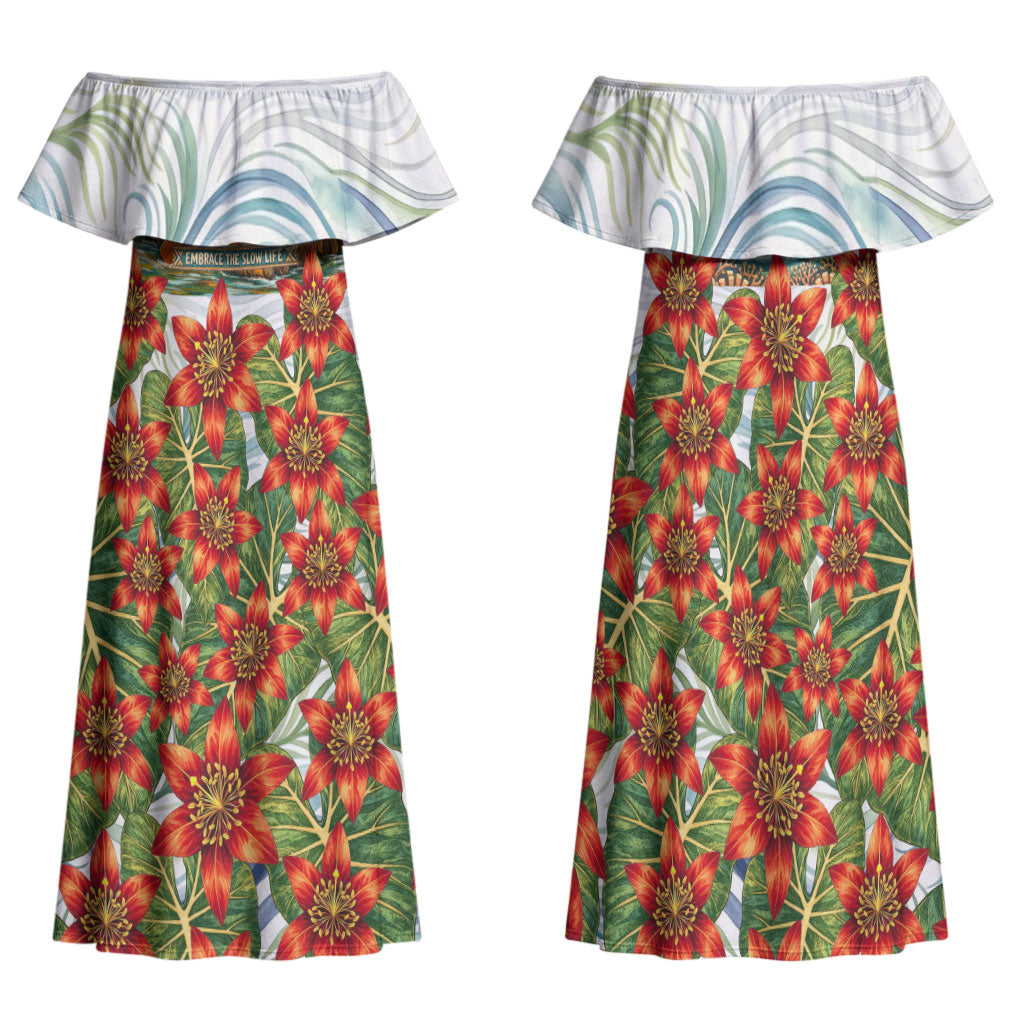 Fiji Taveuni Island Dateline Crossing Family Matching Off Shoulder Maxi Dress and Hawaiian Shirt Tropical Cultural Landscape With Tagimoucia Floral Pattern