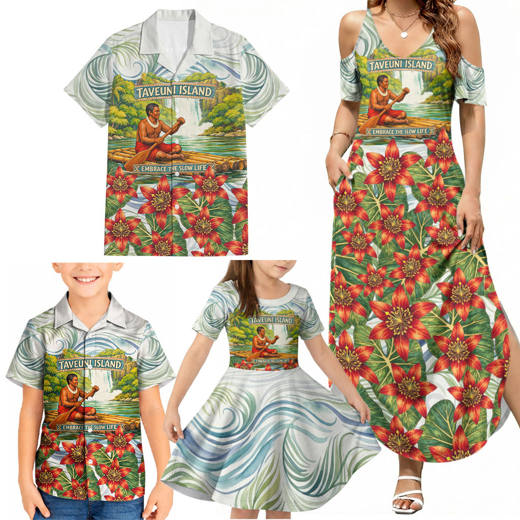 Fiji Taveuni Island Dateline Crossing Family Matching Summer Maxi Dress and Hawaiian Shirt Tropical Cultural Landscape With Tagimoucia Floral Pattern TS04 - Polynesian Pride