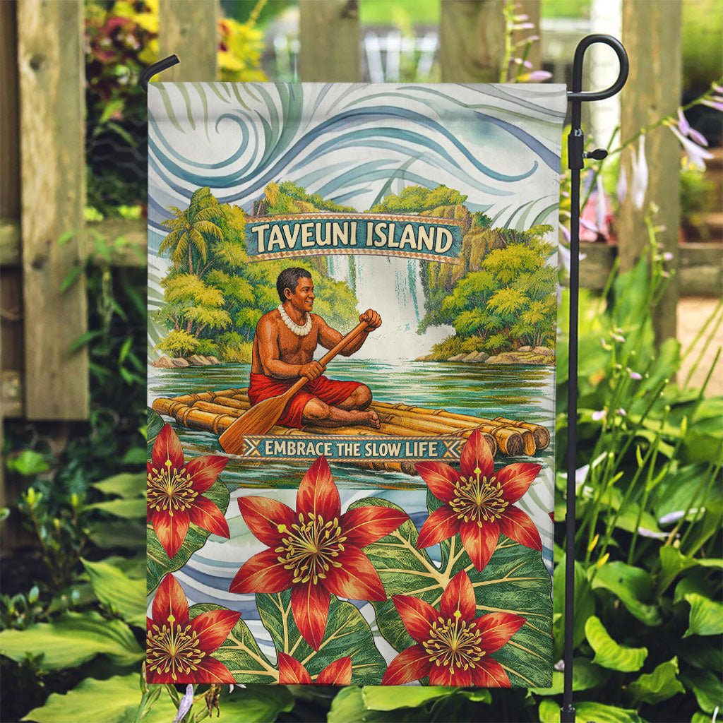 Fiji Taveuni Island Dateline Crossing Garden Flag Tropical Cultural Landscape With Tagimoucia Floral Pattern