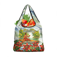 Fiji Taveuni Island Dateline Crossing Grocery Bag Tropical Cultural Landscape With Tagimoucia Floral Pattern