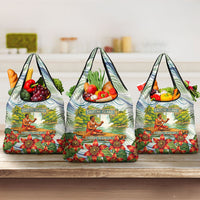 Fiji Taveuni Island Dateline Crossing Grocery Bag Tropical Cultural Landscape With Tagimoucia Floral Pattern