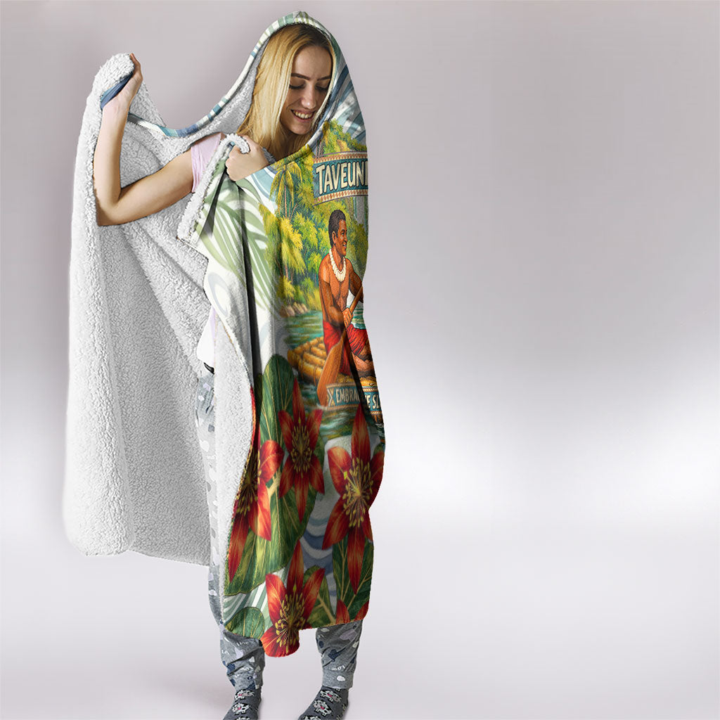 Fiji Taveuni Island Dateline Crossing Hooded Blanket Tropical Cultural Landscape With Tagimoucia Floral Pattern