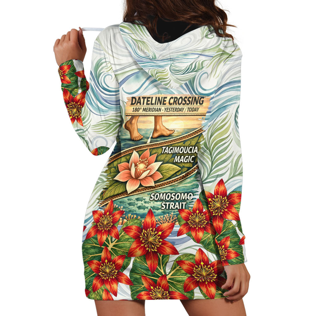 Fiji Taveuni Island Dateline Crossing Hoodie Dress Tropical Cultural Landscape With Tagimoucia Floral Pattern