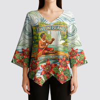 Fiji Taveuni Island Dateline Crossing Kimono Sleeve Blouse Tropical Cultural Landscape With Tagimoucia Floral Pattern