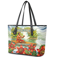 Fiji Taveuni Island Dateline Crossing Leather Tote Bag Tropical Cultural Landscape With Tagimoucia Floral Pattern