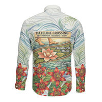 Fiji Taveuni Island Dateline Crossing Long Sleeve Button Shirt Tropical Cultural Landscape With Tagimoucia Floral Pattern