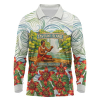 Fiji Taveuni Island Dateline Crossing Long Sleeve Polo Shirt Tropical Cultural Landscape With Tagimoucia Floral Pattern