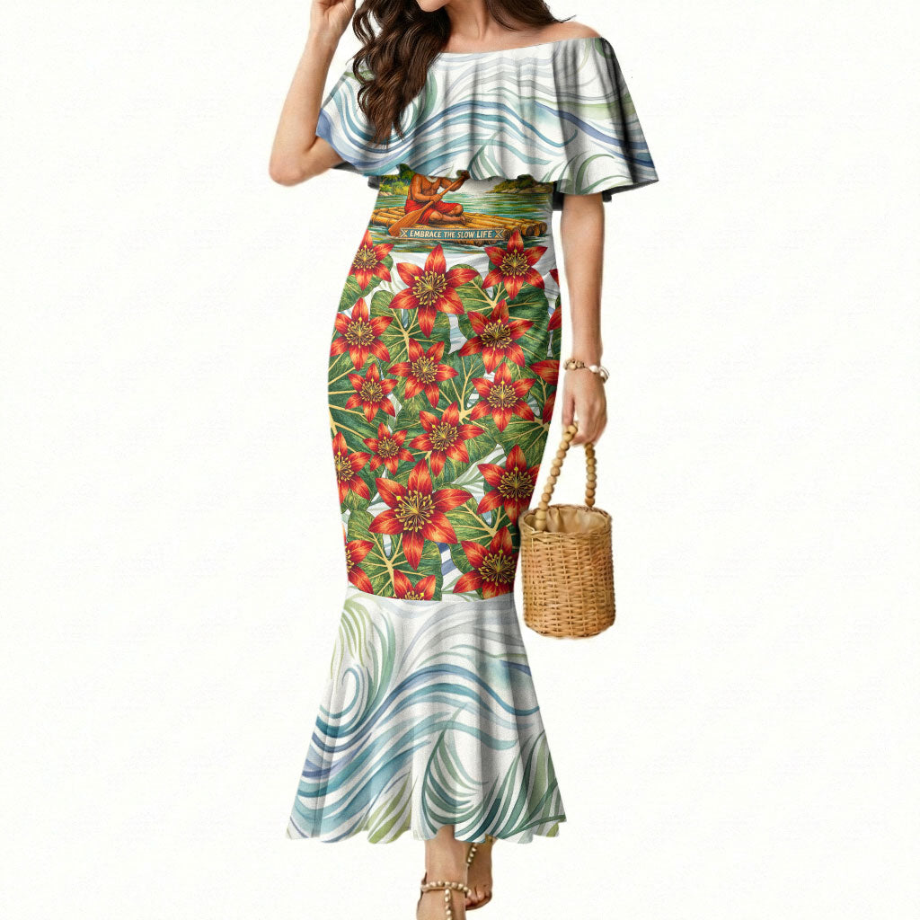 Fiji Taveuni Island Dateline Crossing Mermaid Dress Tropical Cultural Landscape With Tagimoucia Floral Pattern