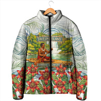 Fiji Taveuni Island Dateline Crossing Padded Jacket Tropical Cultural Landscape With Tagimoucia Floral Pattern