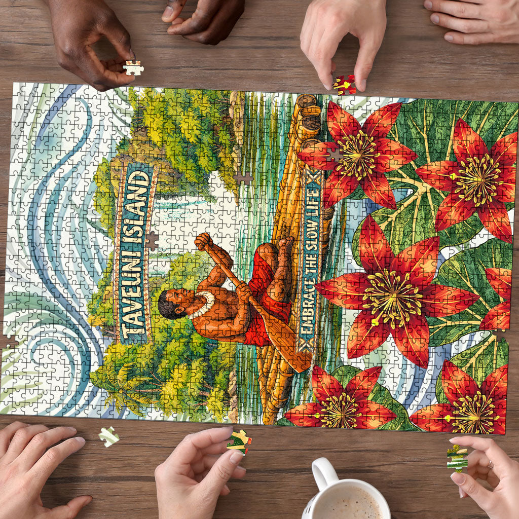 Fiji Taveuni Island Dateline Crossing Puzzle Tropical Cultural Landscape With Tagimoucia Floral Pattern