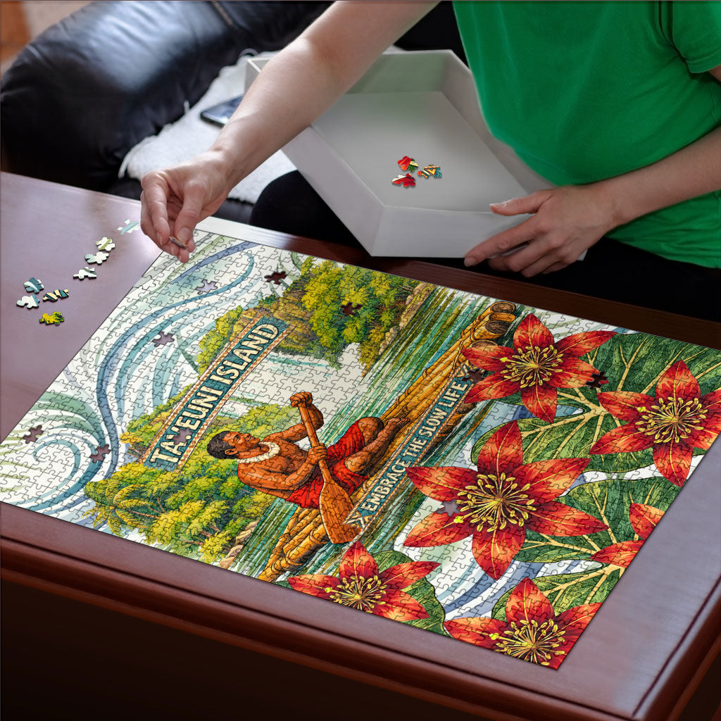 Fiji Taveuni Island Dateline Crossing Puzzle Tropical Cultural Landscape With Tagimoucia Floral Pattern