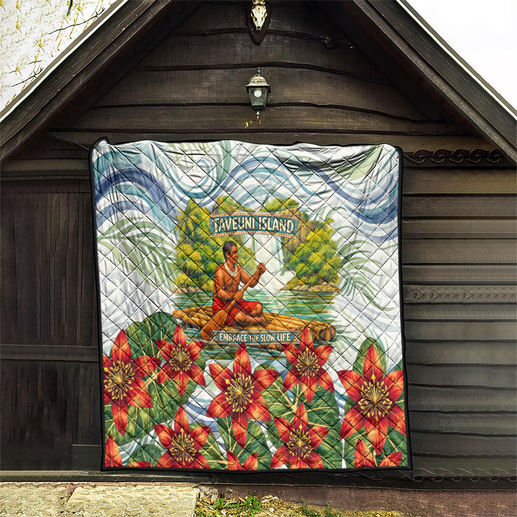 Fiji Taveuni Island Dateline Crossing Quilt Tropical Cultural Landscape With Tagimoucia Floral Pattern