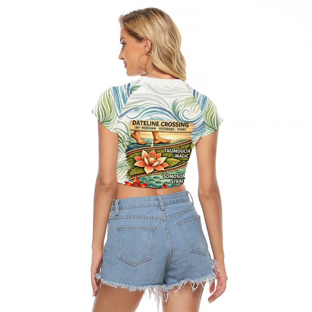 Fiji Taveuni Island Dateline Crossing Raglan Cropped T Shirt Tropical Cultural Landscape With Tagimoucia Floral Pattern
