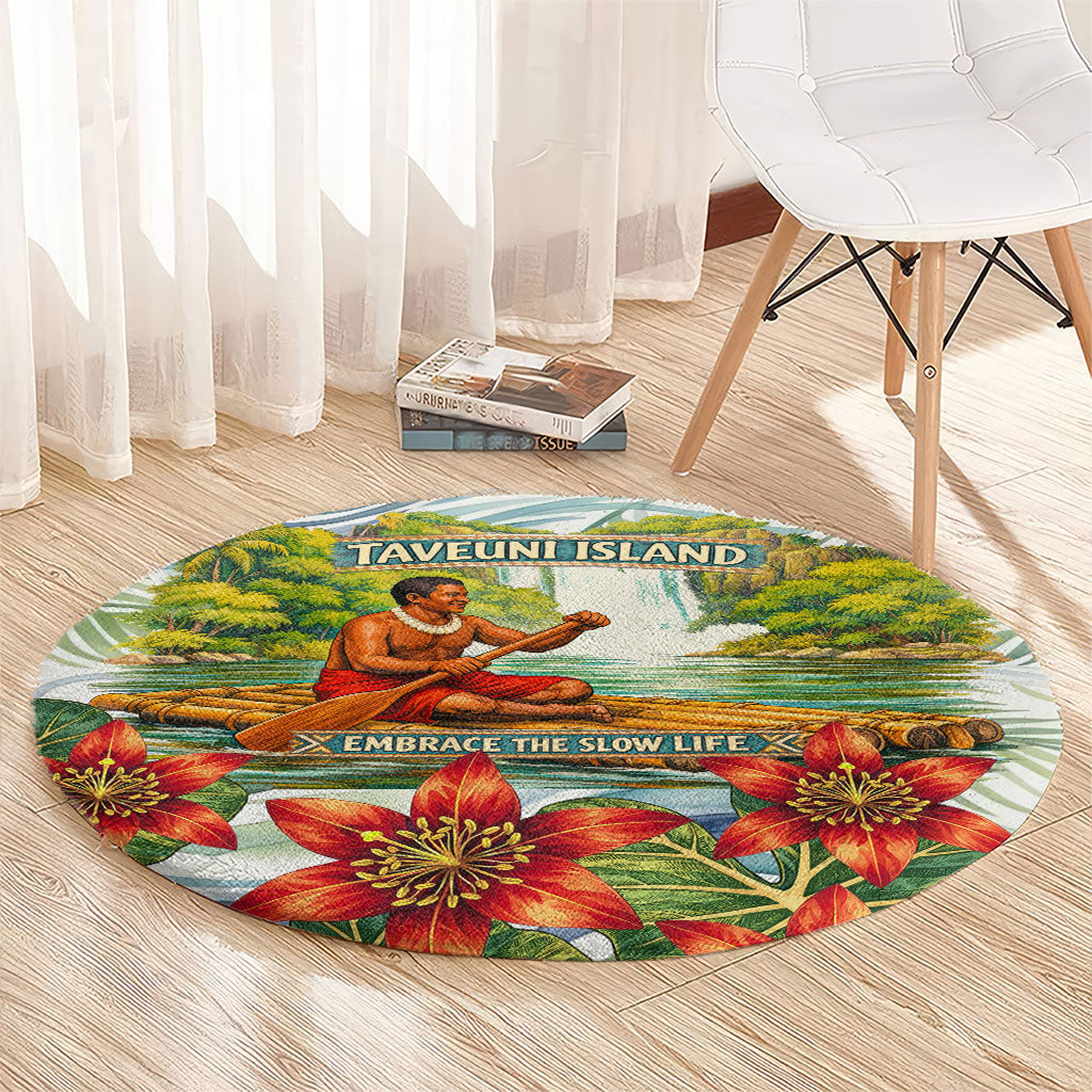 Fiji Taveuni Island Dateline Crossing Round Carpet Tropical Cultural Landscape With Tagimoucia Floral Pattern