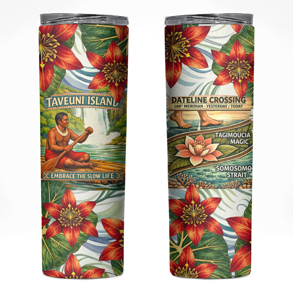 Fiji Taveuni Island Dateline Crossing Skinny Tumbler Tropical Cultural Landscape With Tagimoucia Floral Pattern