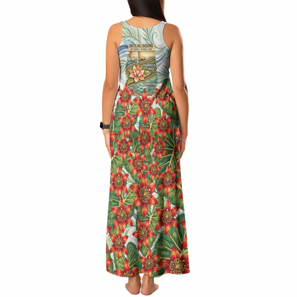 Fiji Taveuni Island Dateline Crossing Tank Maxi Dress Tropical Cultural Landscape With Tagimoucia Floral Pattern