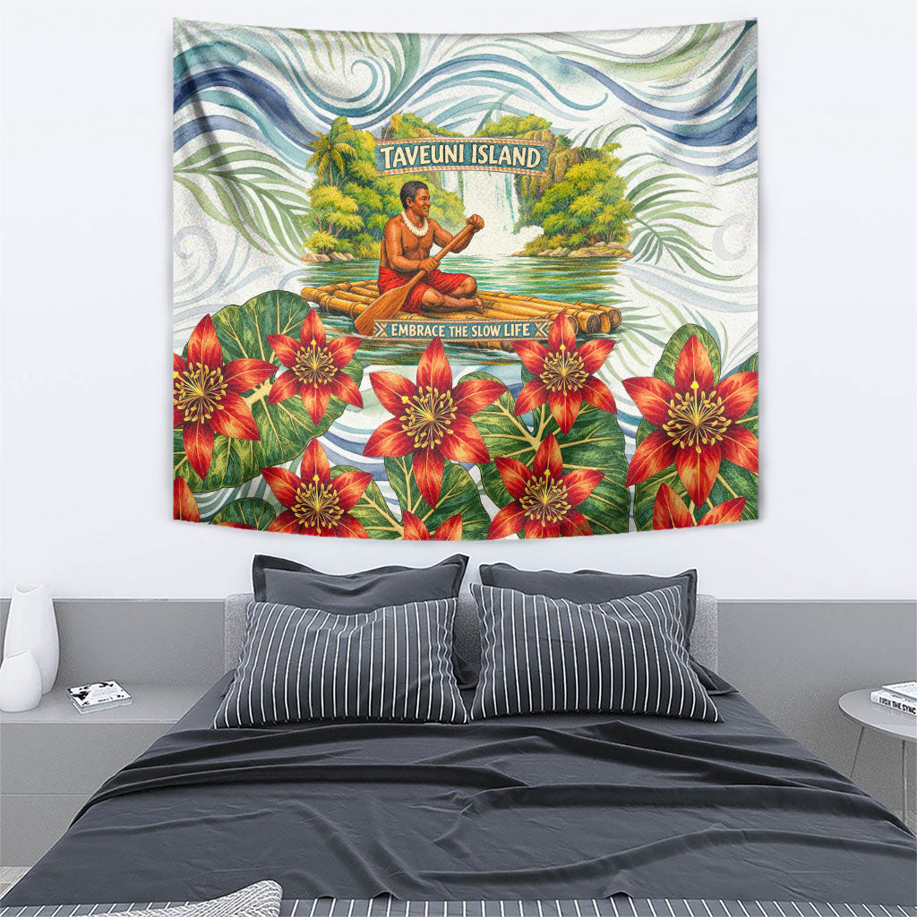 Fiji Taveuni Island Dateline Crossing Tapestry Tropical Cultural Landscape With Tagimoucia Floral Pattern