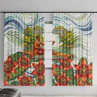 Fiji Taveuni Island Dateline Crossing Window Curtain Tropical Cultural Landscape With Tagimoucia Floral Pattern