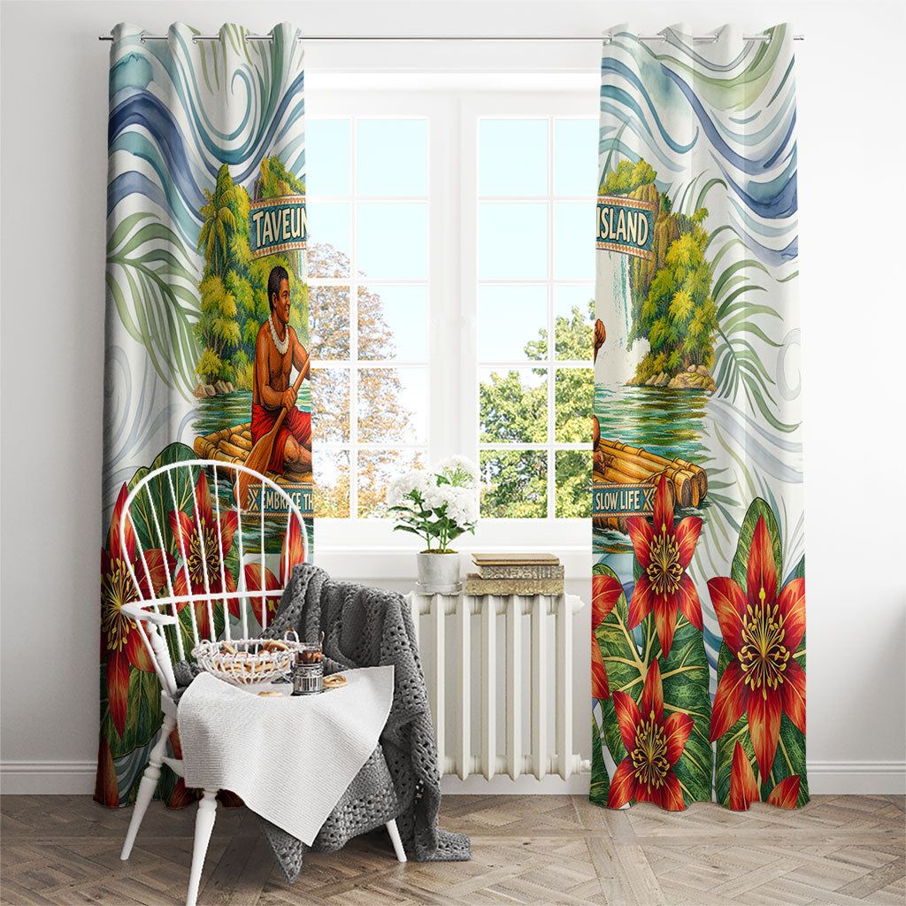 Fiji Taveuni Island Dateline Crossing Window Curtain Tropical Cultural Landscape With Tagimoucia Floral Pattern
