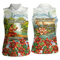 Fiji Taveuni Island Dateline Crossing Women Sleeveless Polo Shirt Tropical Cultural Landscape With Tagimoucia Floral Pattern