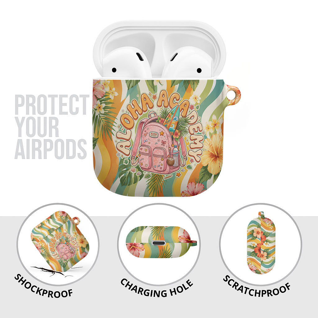 Hawaii Aloha Academy Back To School AirPods Case Sea Turtle Tropical Hibiscus Flowers Retro Psychedelic