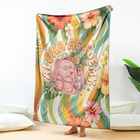 Hawaii Aloha Academy Back To School Blanket Sea Turtle Tropical Hibiscus Flowers Retro Psychedelic