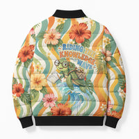 Hawaii Aloha Academy Back To School Bomber Puffer Jacket Sea Turtle Tropical Hibiscus Flowers Retro Psychedelic