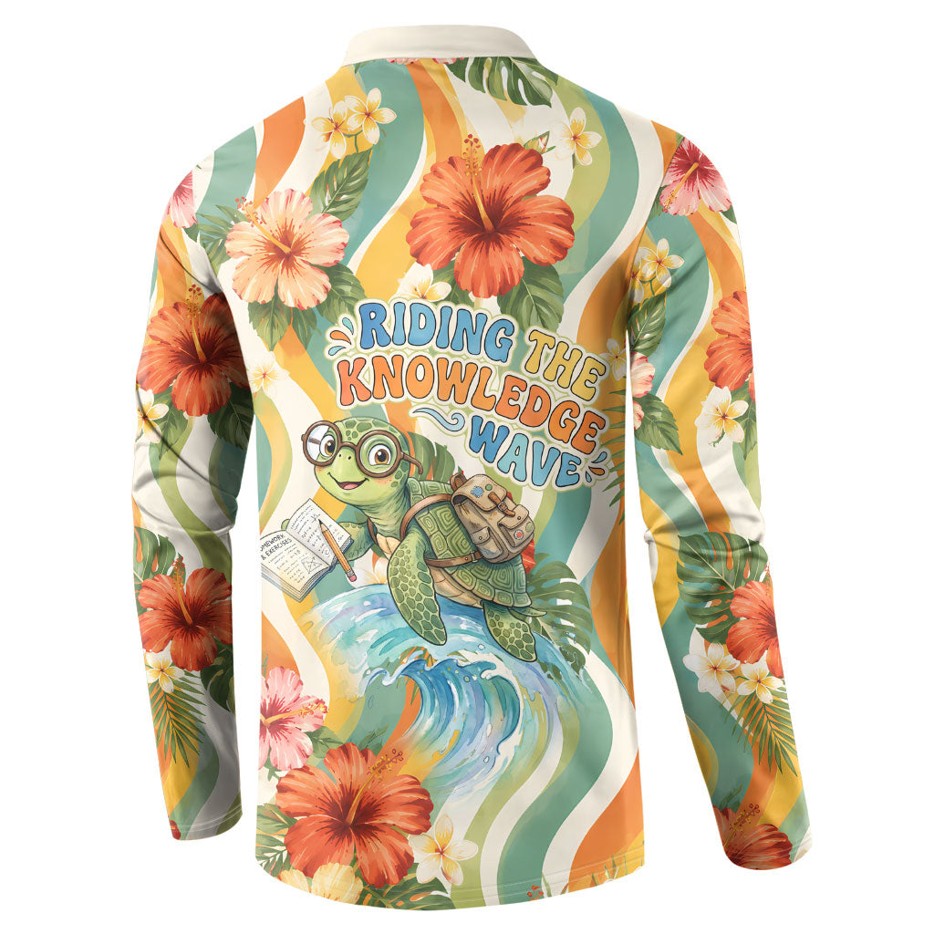 Hawaii Aloha Academy Back To School Button Sweatshirt Sea Turtle Tropical Hibiscus Flowers Retro Psychedelic