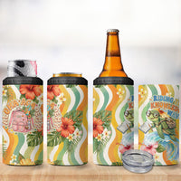 Hawaii Aloha Academy Back To School 4 in 1 Can Cooler Tumbler Sea Turtle Tropical Hibiscus Flowers Retro Psychedelic