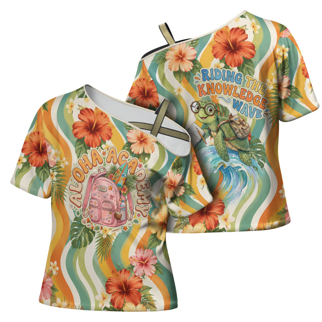 Hawaii Aloha Academy Back To School Cross Shoulder Shirt Sea Turtle Tropical Hibiscus Flowers Retro Psychedelic