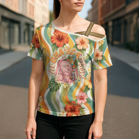 Hawaii Aloha Academy Back To School Cross Shoulder Shirt Sea Turtle Tropical Hibiscus Flowers Retro Psychedelic