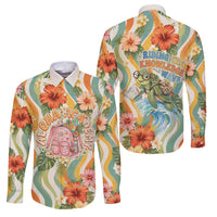 Hawaii Aloha Academy Back To School Family Matching Off Shoulder Maxi Dress and Hawaiian Shirt Sea Turtle Tropical Hibiscus Flowers Retro Psychedelic