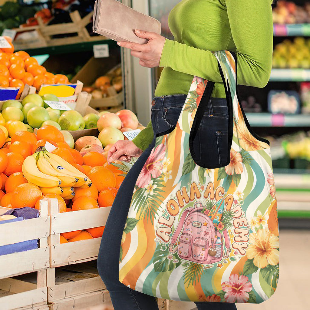 Hawaii Aloha Academy Back To School Grocery Bag Sea Turtle Tropical Hibiscus Flowers Retro Psychedelic