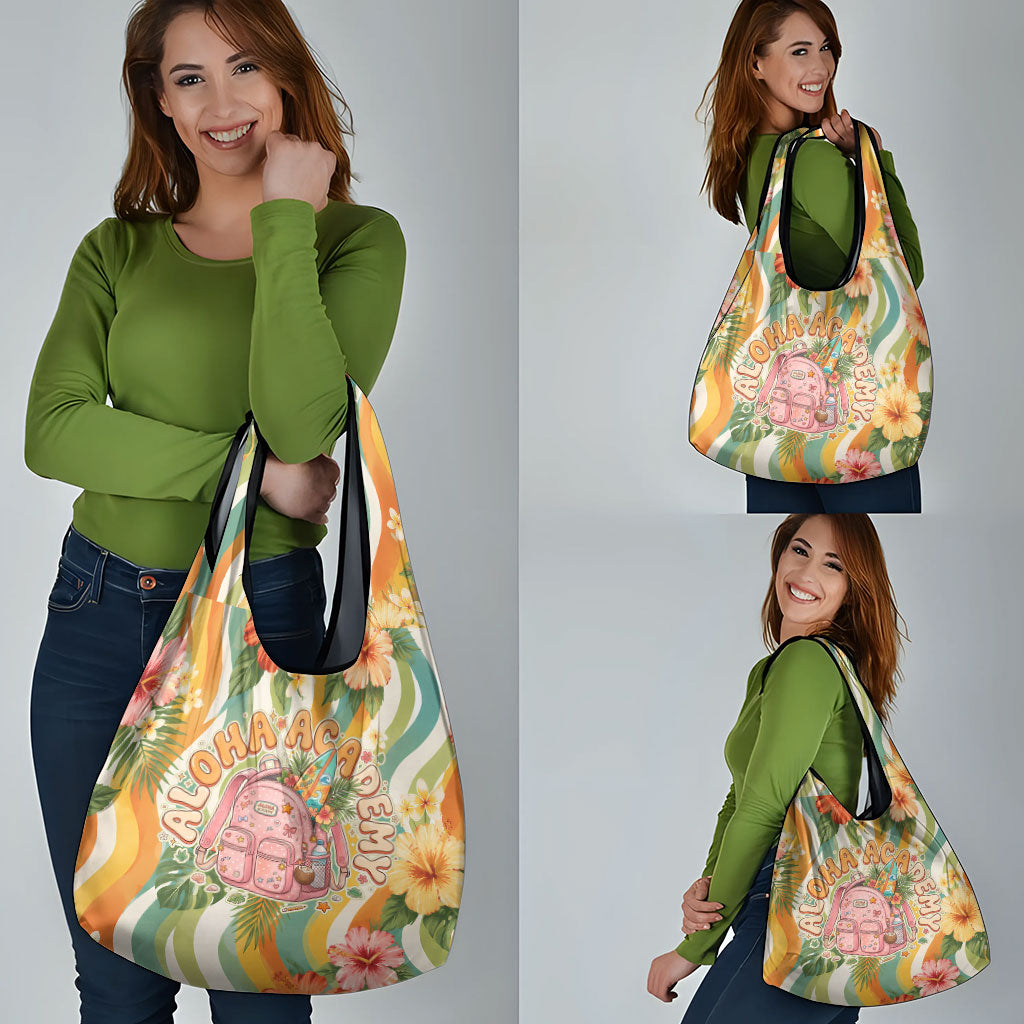Hawaii Aloha Academy Back To School Grocery Bag Sea Turtle Tropical Hibiscus Flowers Retro Psychedelic