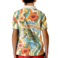Hawaii Aloha Academy Back To School Kid Polo Shirt Sea Turtle Tropical Hibiscus Flowers Retro Psychedelic