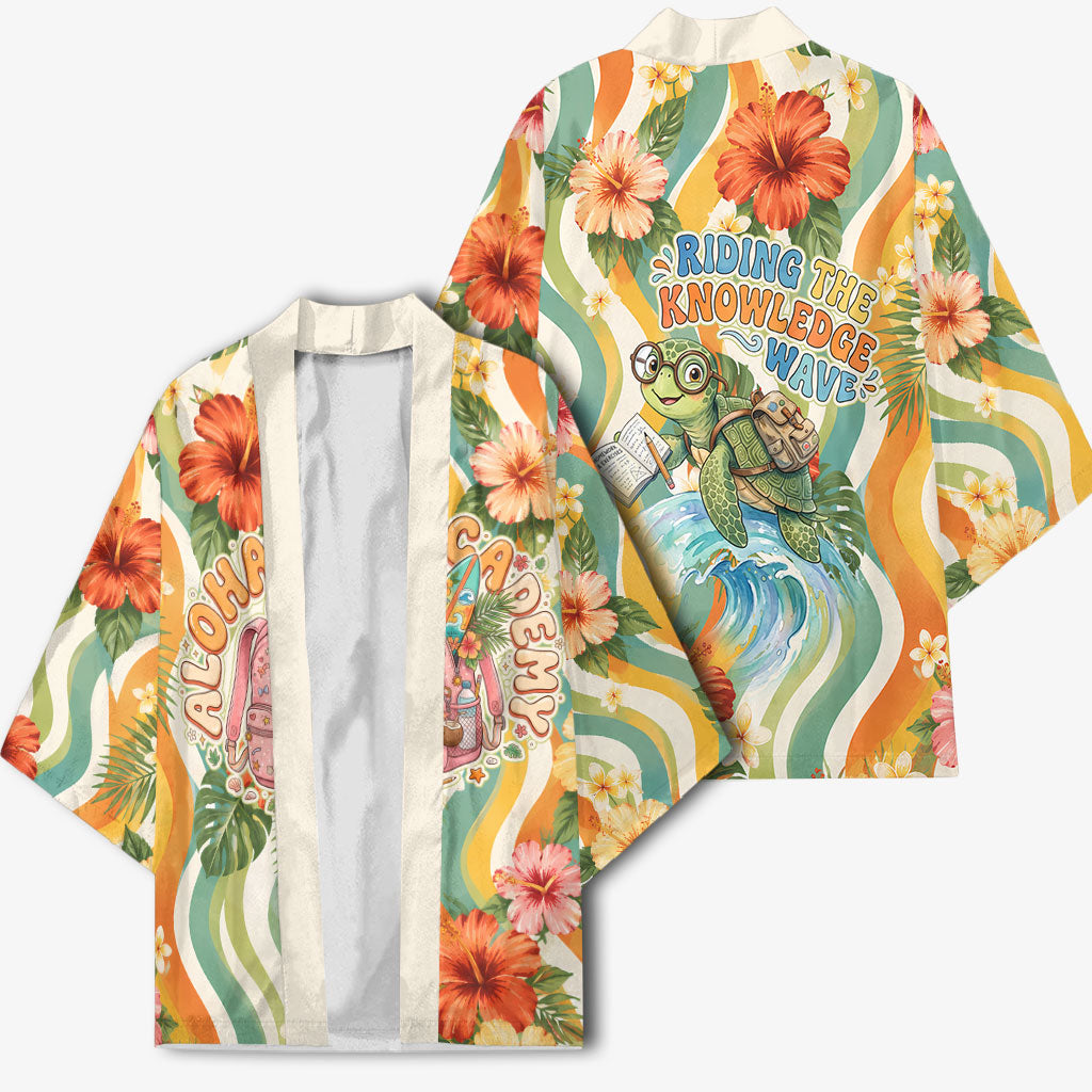 Hawaii Aloha Academy Back To School Kimono Sea Turtle Tropical Hibiscus Flowers Retro Psychedelic