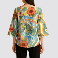 Hawaii Aloha Academy Back To School Kimono Sleeve Blouse Sea Turtle Tropical Hibiscus Flowers Retro Psychedelic