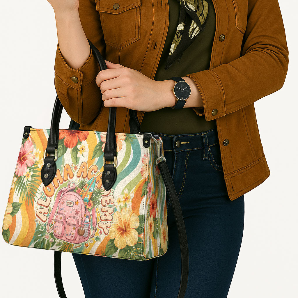 Hawaii Aloha Academy Back To School Leather Bag Sea Turtle Tropical Hibiscus Flowers Retro Psychedelic