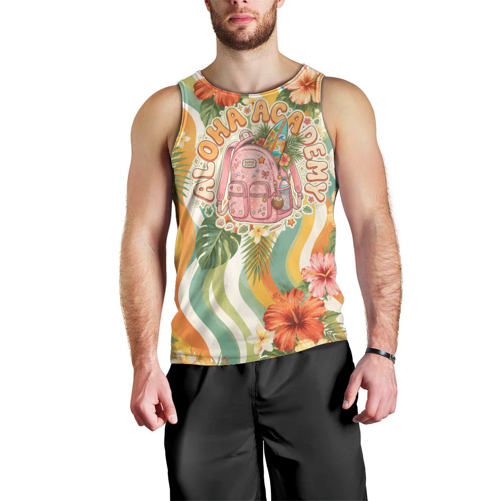 Hawaii Aloha Academy Back To School Men Tank Top Sea Turtle Tropical Hibiscus Flowers Retro Psychedelic