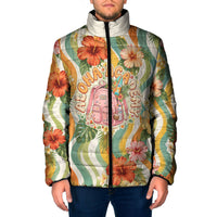 Hawaii Aloha Academy Back To School Padded Jacket Sea Turtle Tropical Hibiscus Flowers Retro Psychedelic