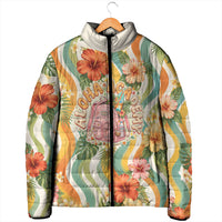 Hawaii Aloha Academy Back To School Padded Jacket Sea Turtle Tropical Hibiscus Flowers Retro Psychedelic