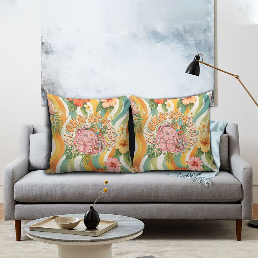Hawaii Aloha Academy Back To School Pillow Cover Sea Turtle Tropical Hibiscus Flowers Retro Psychedelic