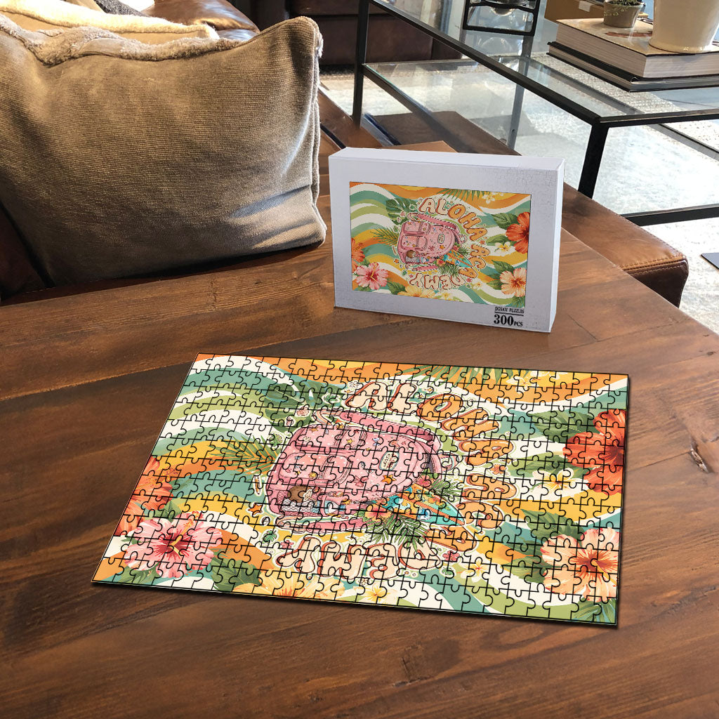 Hawaii Aloha Academy Back To School Puzzle Sea Turtle Tropical Hibiscus Flowers Retro Psychedelic