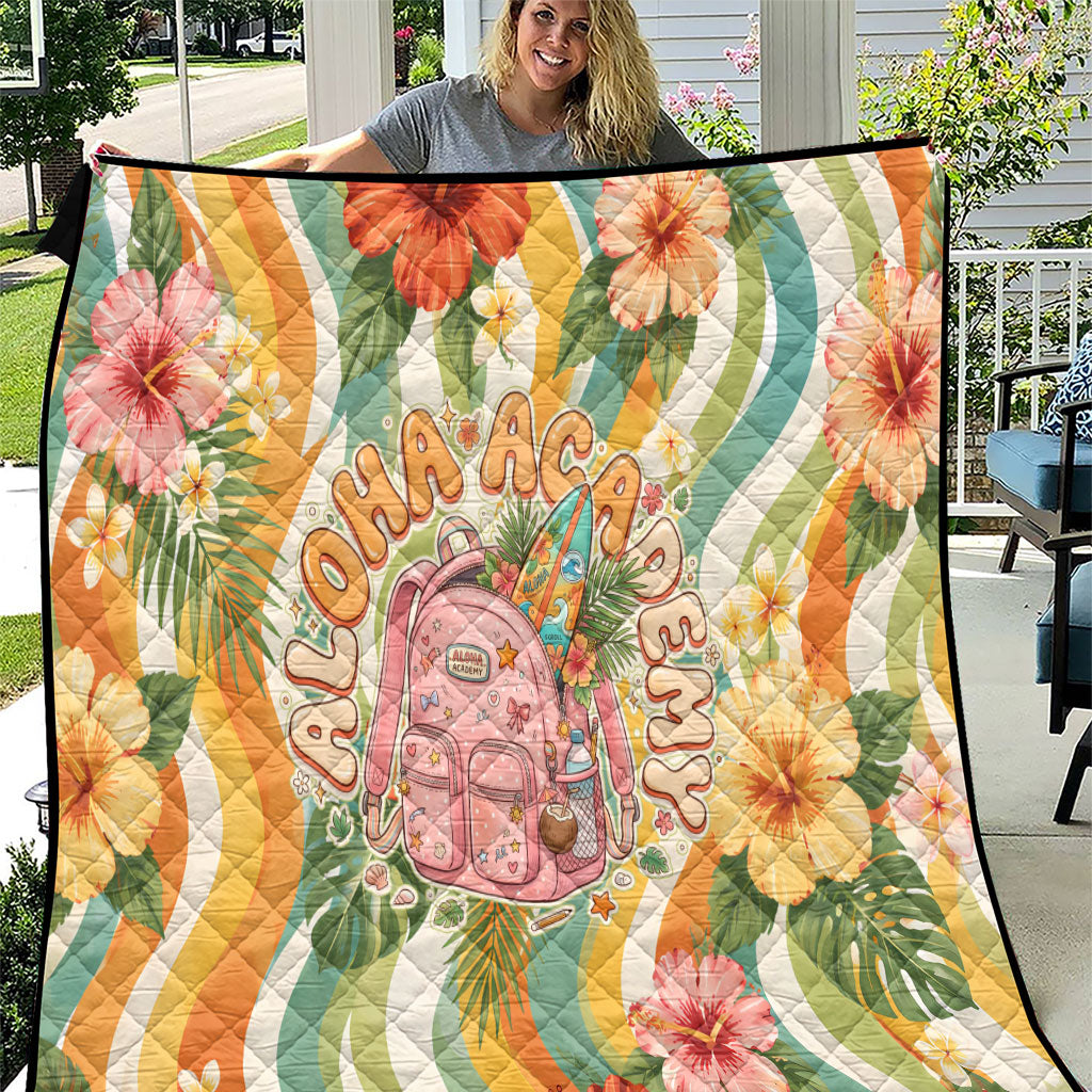 Hawaii Aloha Academy Back To School Quilt Sea Turtle Tropical Hibiscus Flowers Retro Psychedelic