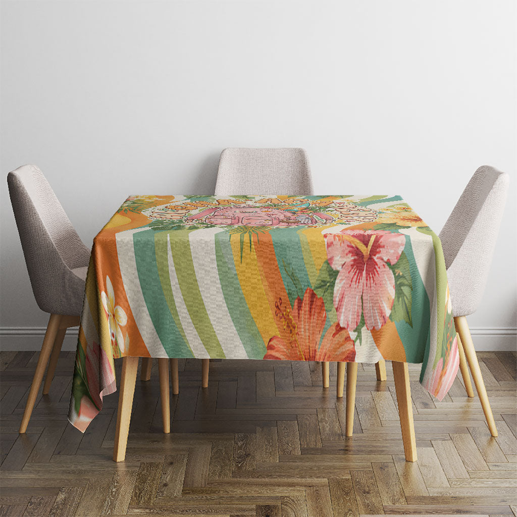 Hawaii Aloha Academy Back To School Tablecloth Sea Turtle Tropical Hibiscus Flowers Retro Psychedelic